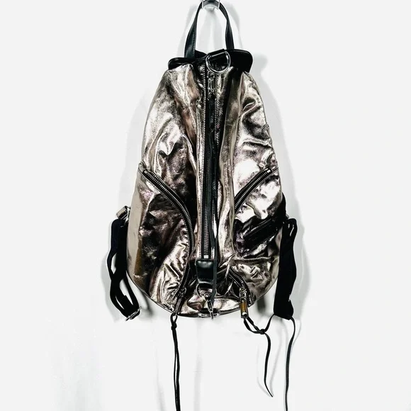 Rebecca Minkoff Julian Backpack Metallic Foil Leather Gunmetal Silver - Picture 3 of 14